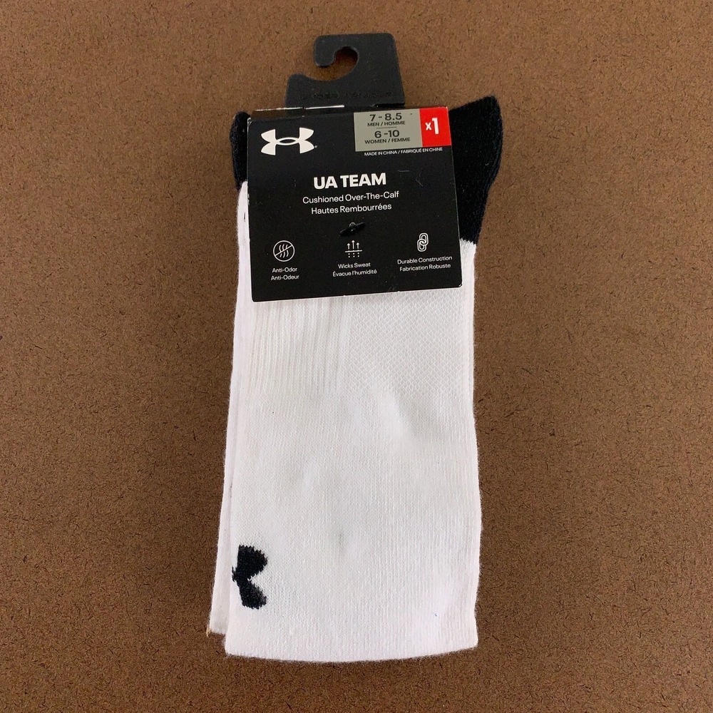 Under Armour Unisex (M 7-8.5 W 6-10) White UA Team Over-The-Calf Sock 1 Pair NWT